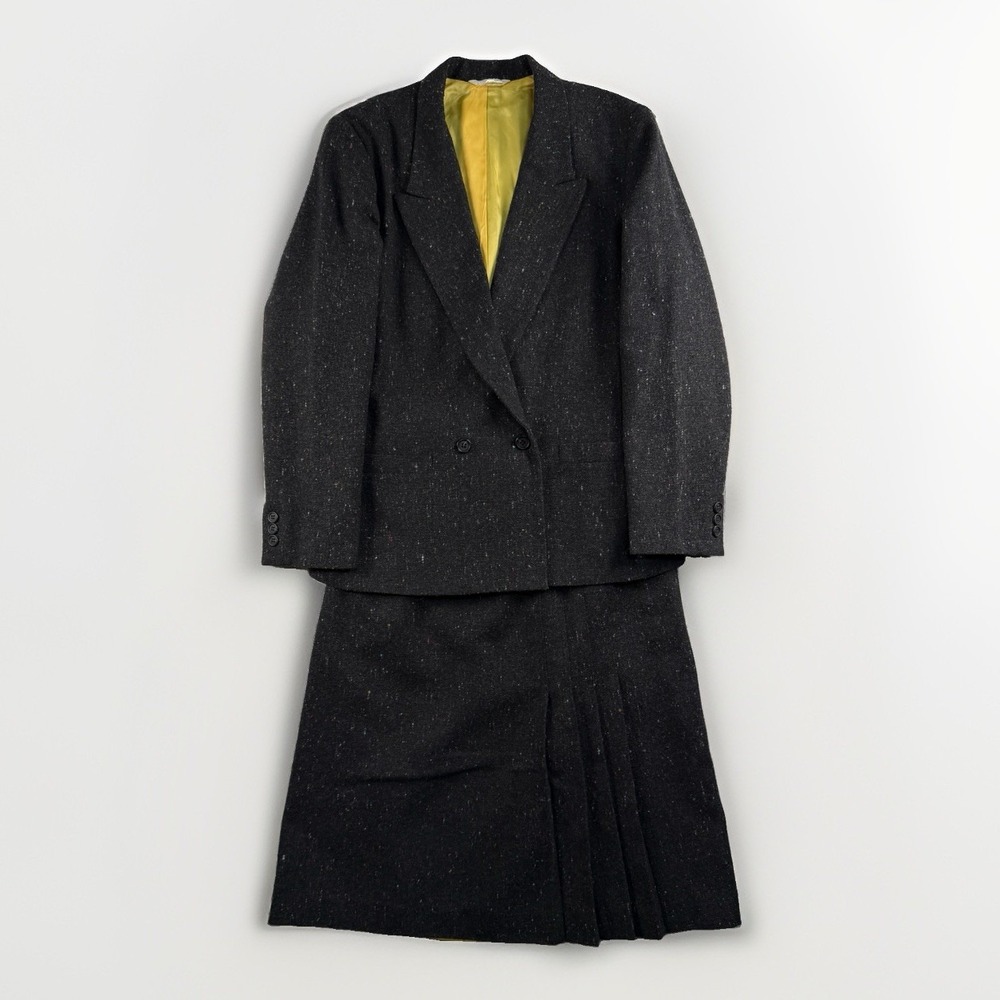 Vintage 80's Skirt Suit Jacket Sz 40 Skirt 26x26 Academia Career Speckled Fleck